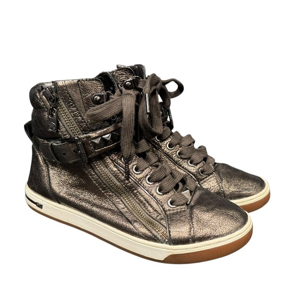 Women’s Michael Kors Metallic Bronze Leather, Studded High Top Sneakers: Size 6 - Picture 3 of 12